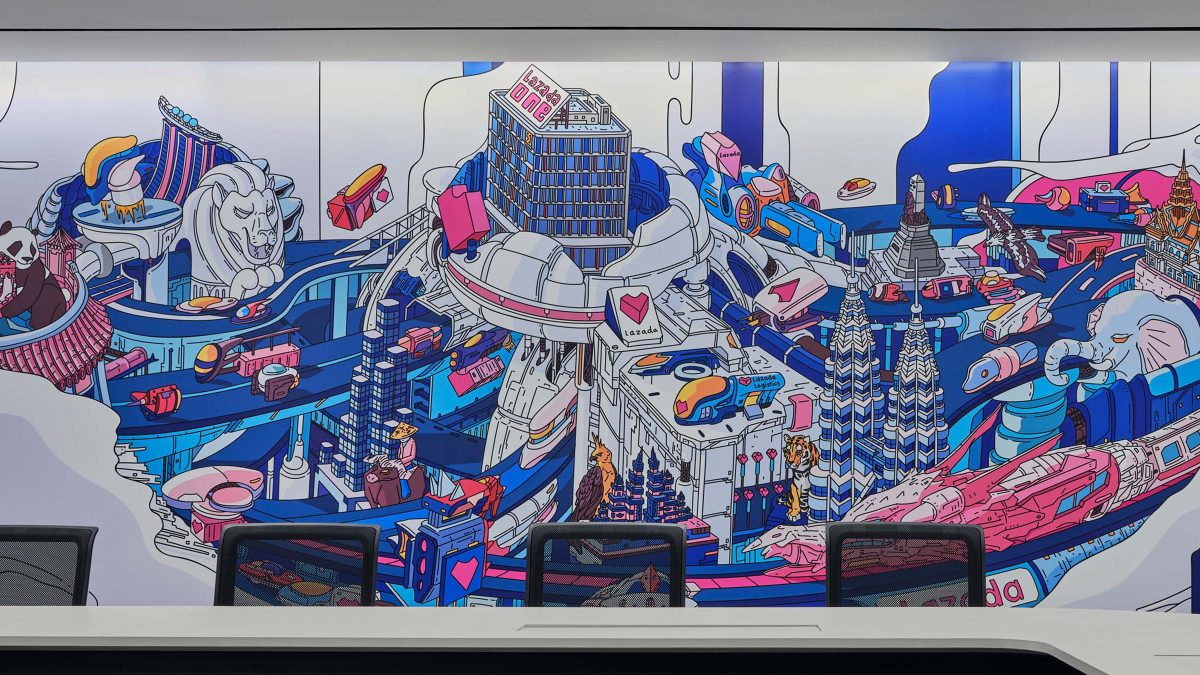 Murale de la salle de conférence de Lazada Singapour